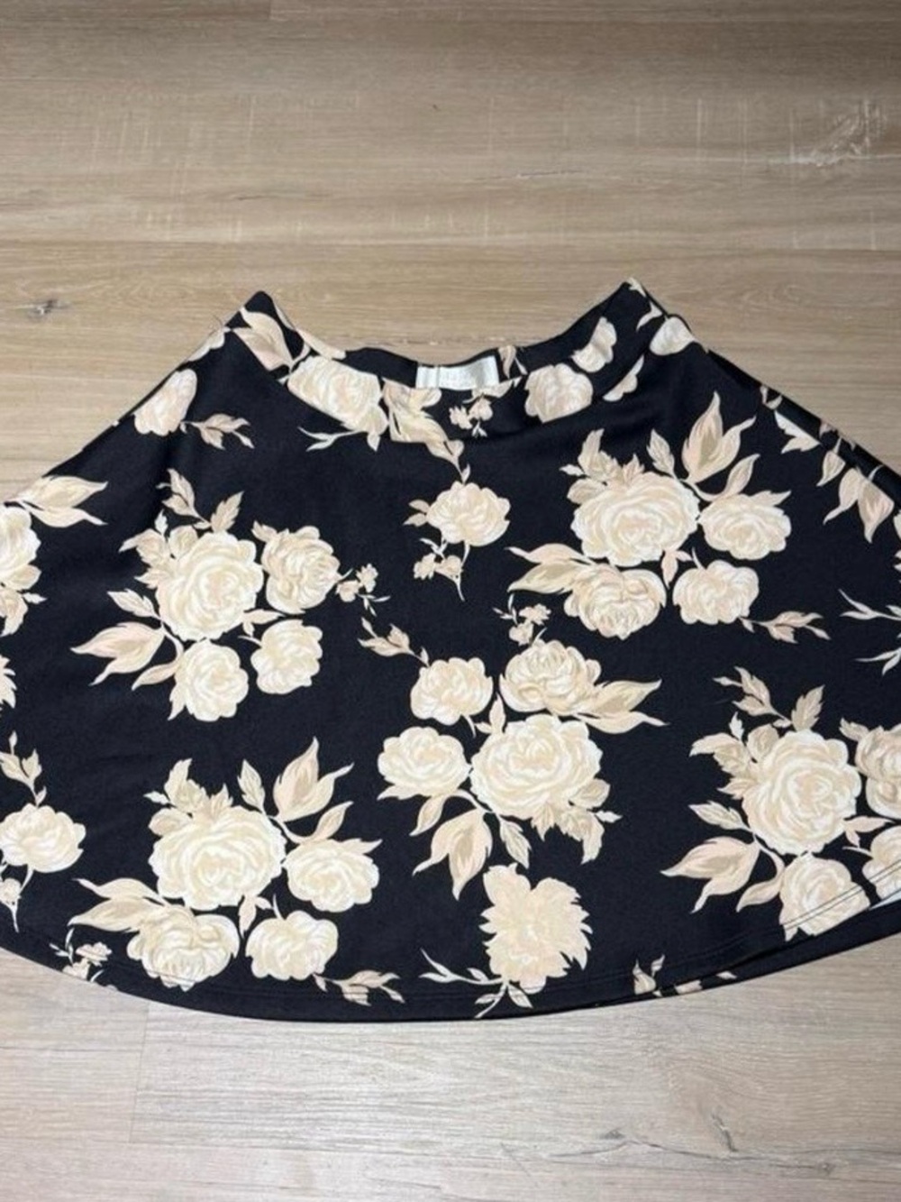 Forever 21 Black Skater Skirt with Cream Floral Print